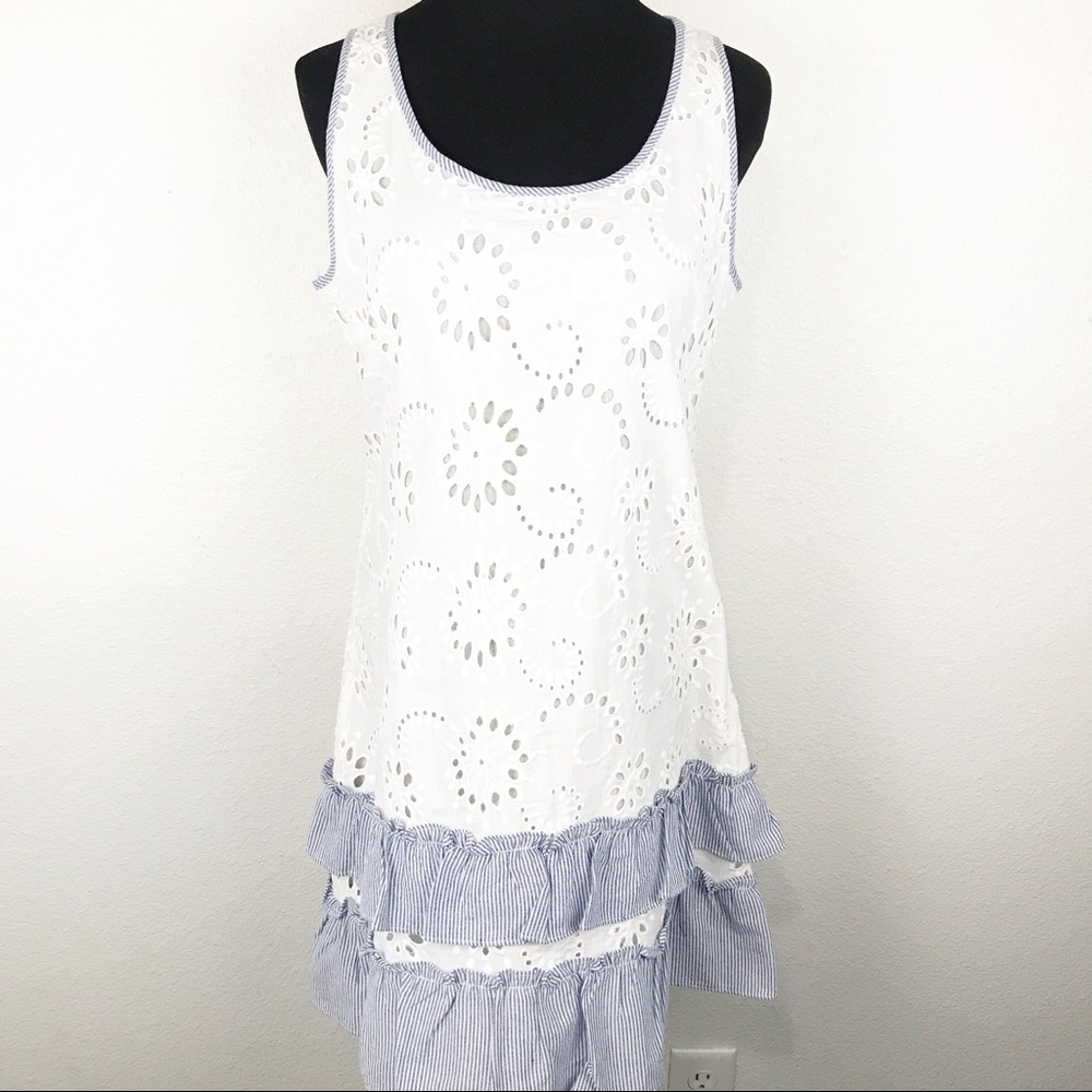 STELLAH | White Eyelet Ruffle Dress Small